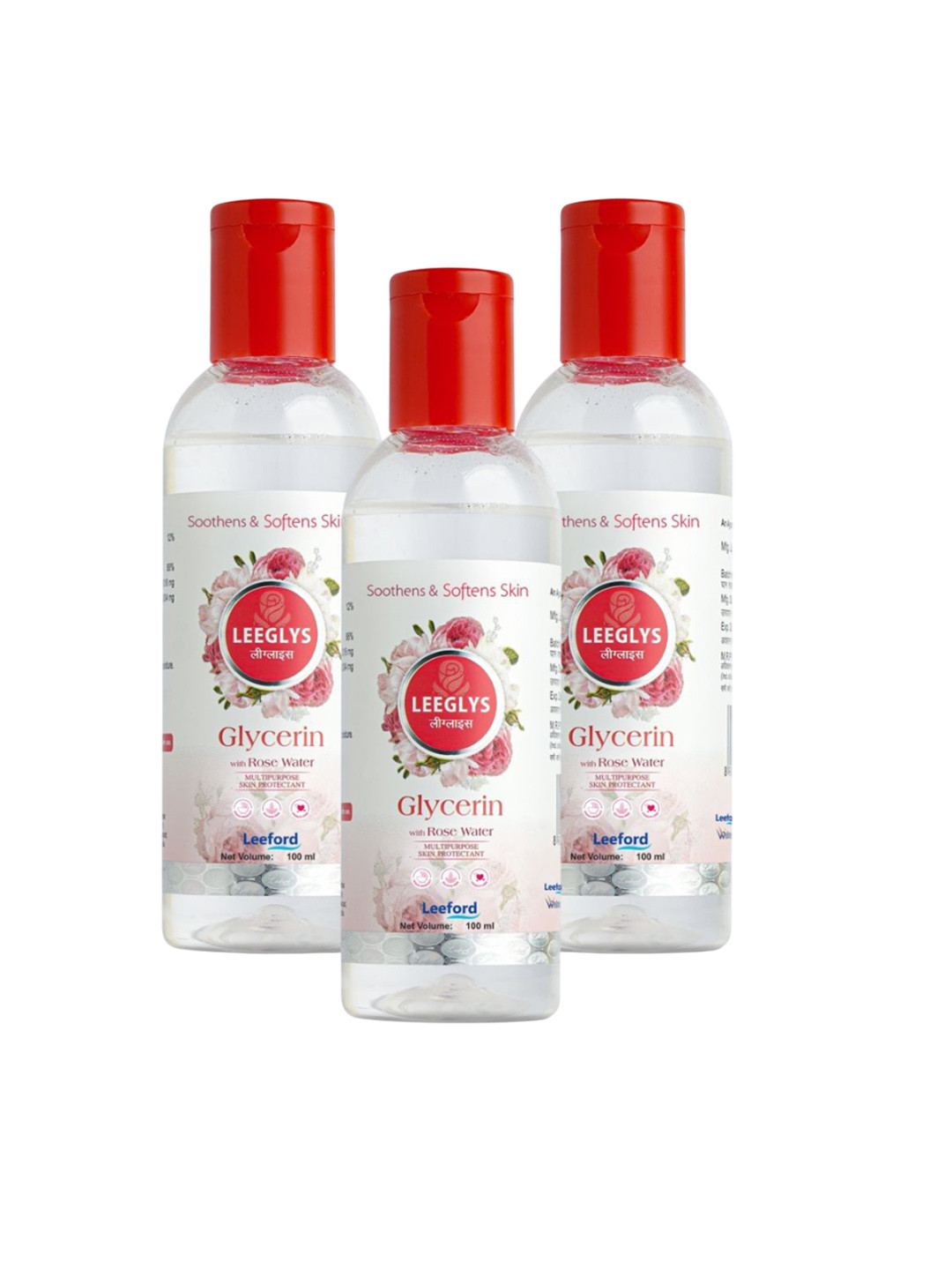 Leeford Set Of 3 Leeglys Glycerin With Rose Water - 100 ml Each