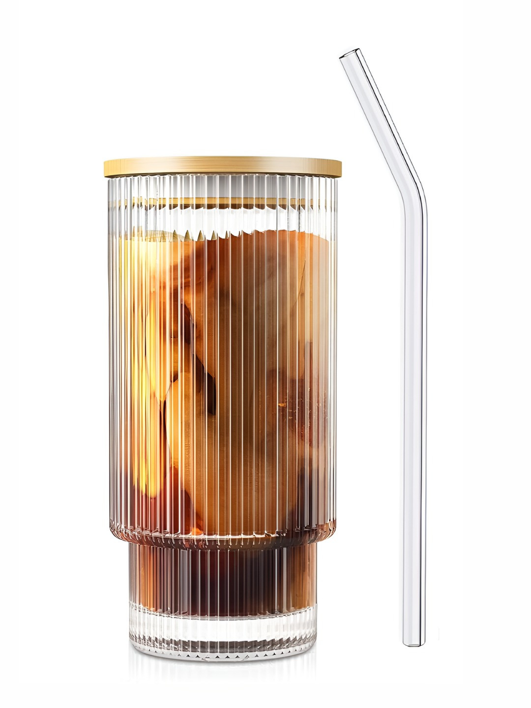 FINSTER Transparent Glass Coffee Mug With Straw & Lid 300 ml