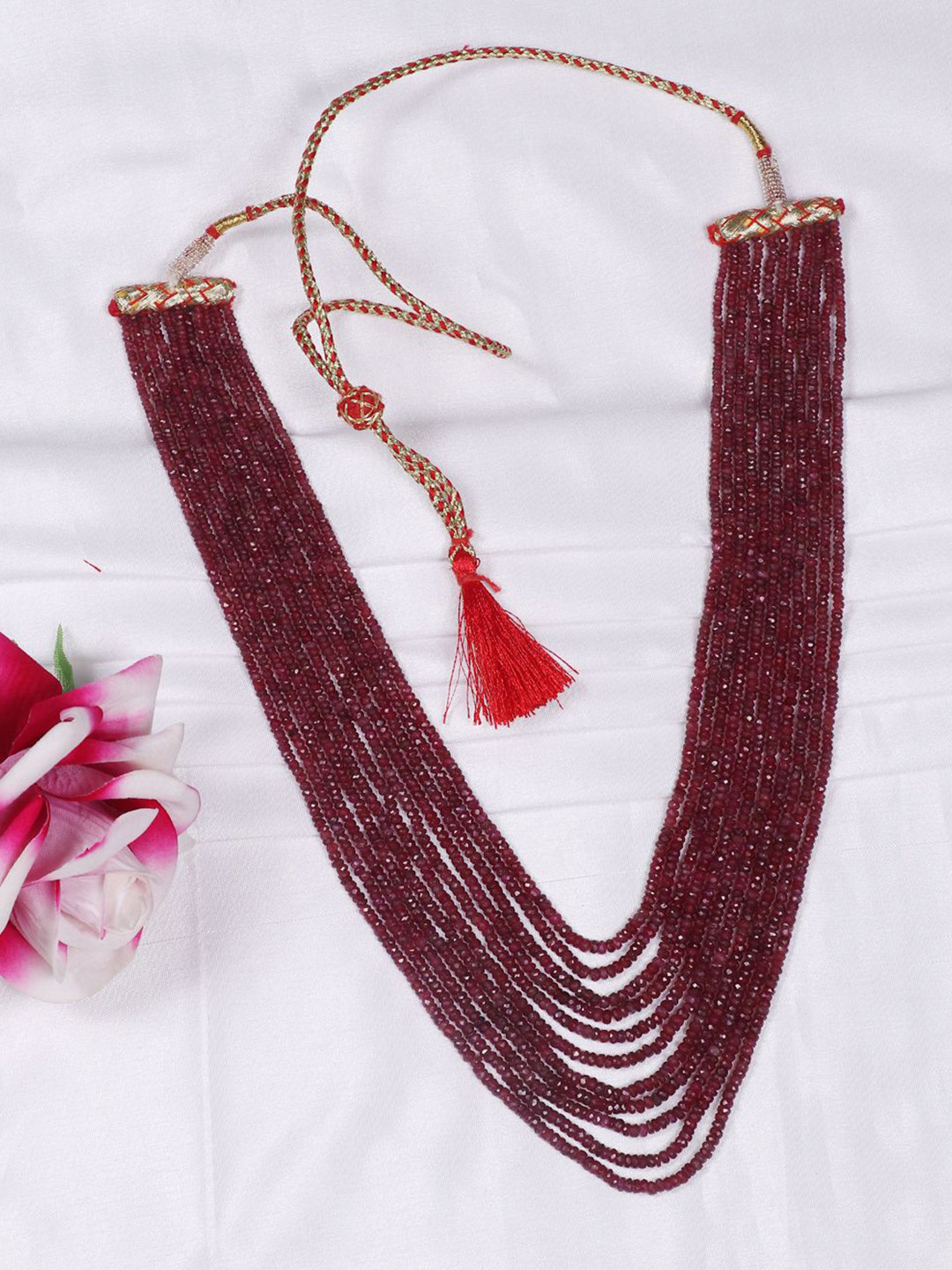 Raj Gems Natural Ruby Gemstone Beads Layered Necklace