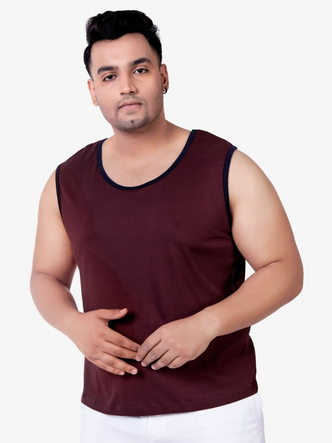 Vaishvik Round Neck Plus Size No Sleeves Pure Cotton T-shirt