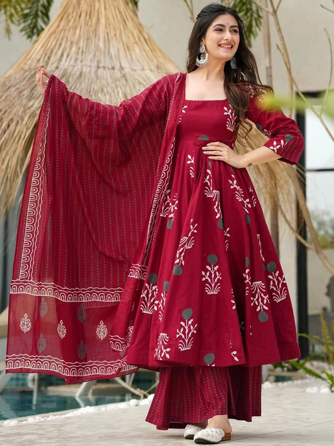 KALINI Women Floral Printed Angrakha Kurta with Palazzos & With Dupatta
