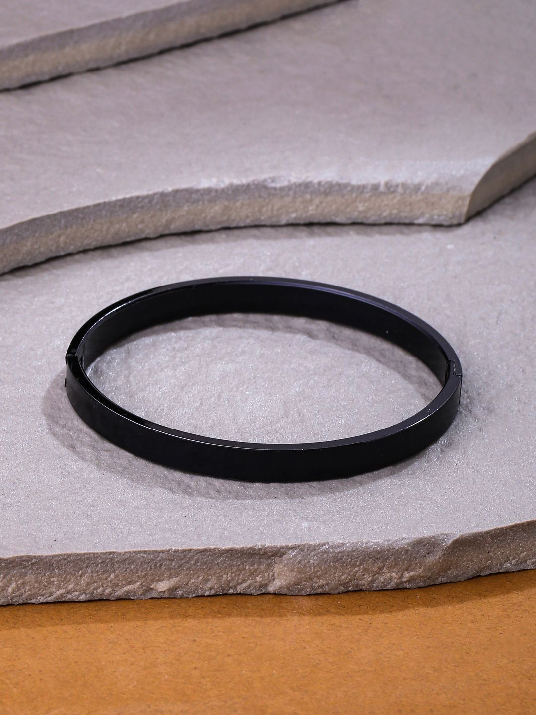 Roadster Men Black Metal Interlock Kada Bracelet