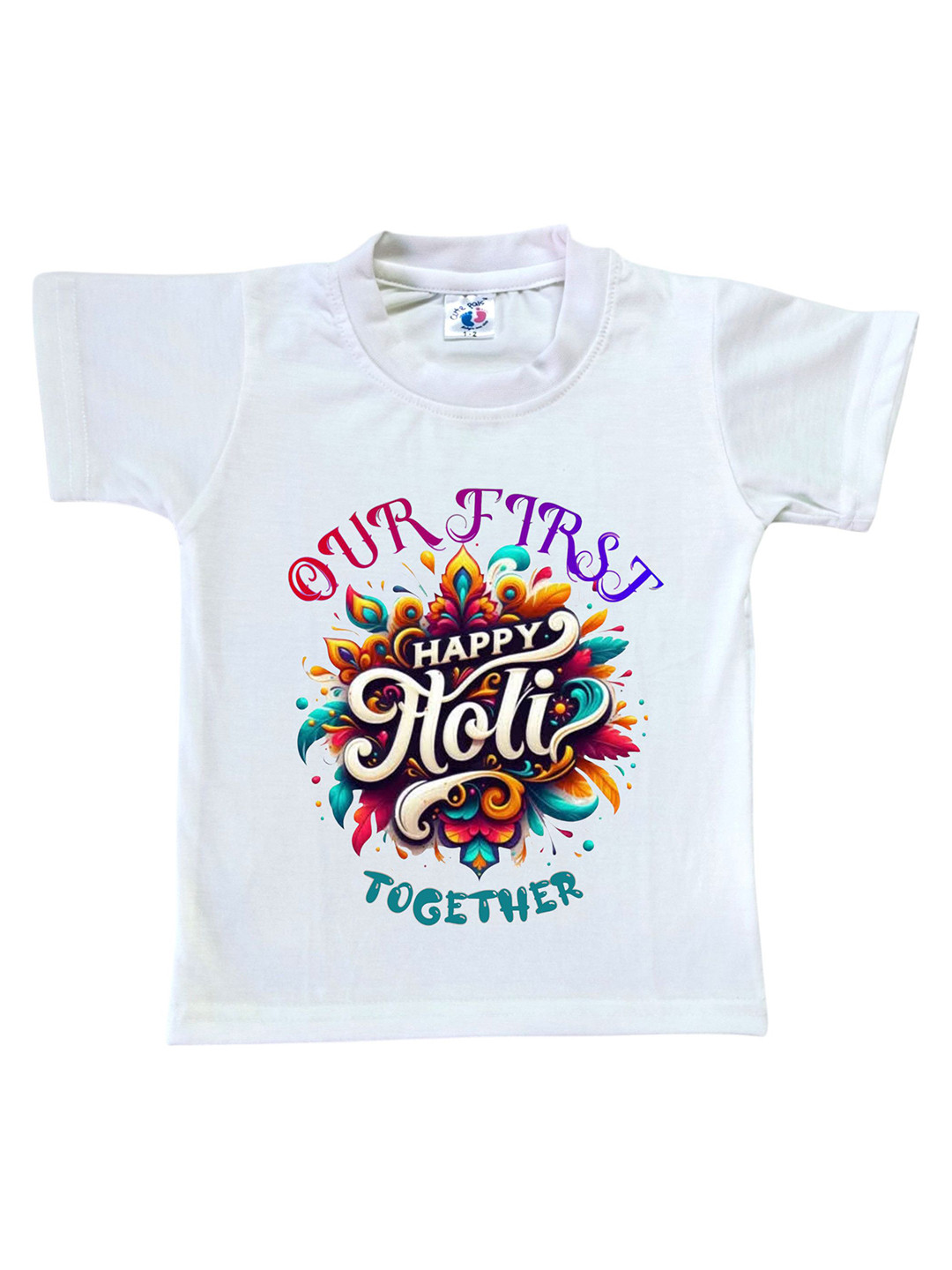 Cute Pals Kids White Holi Printed Regular T-shirt