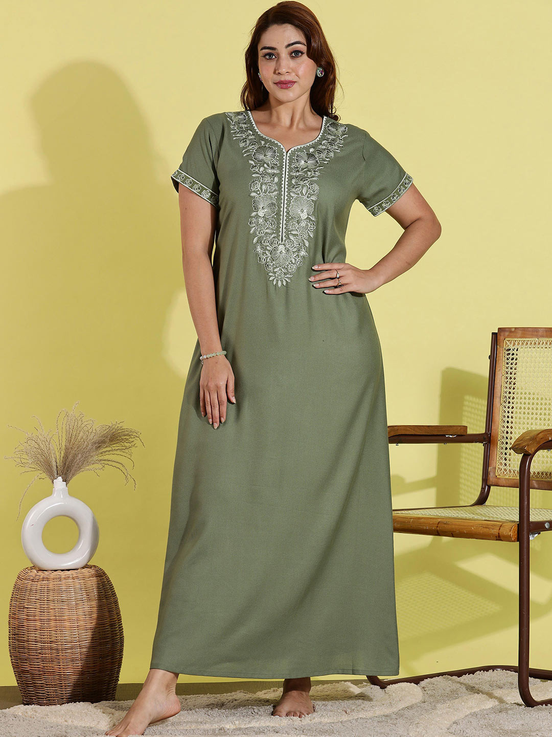 9shines Label Embroidered Regular Maxi Nightdress