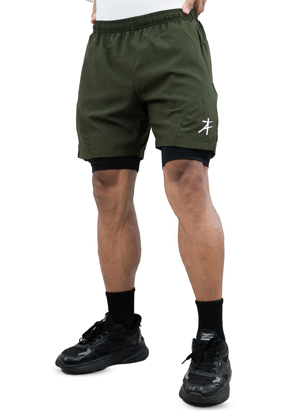 Athflex Men Nylon-Spandex Workout 2in1 Regular Fit Sports Shorts