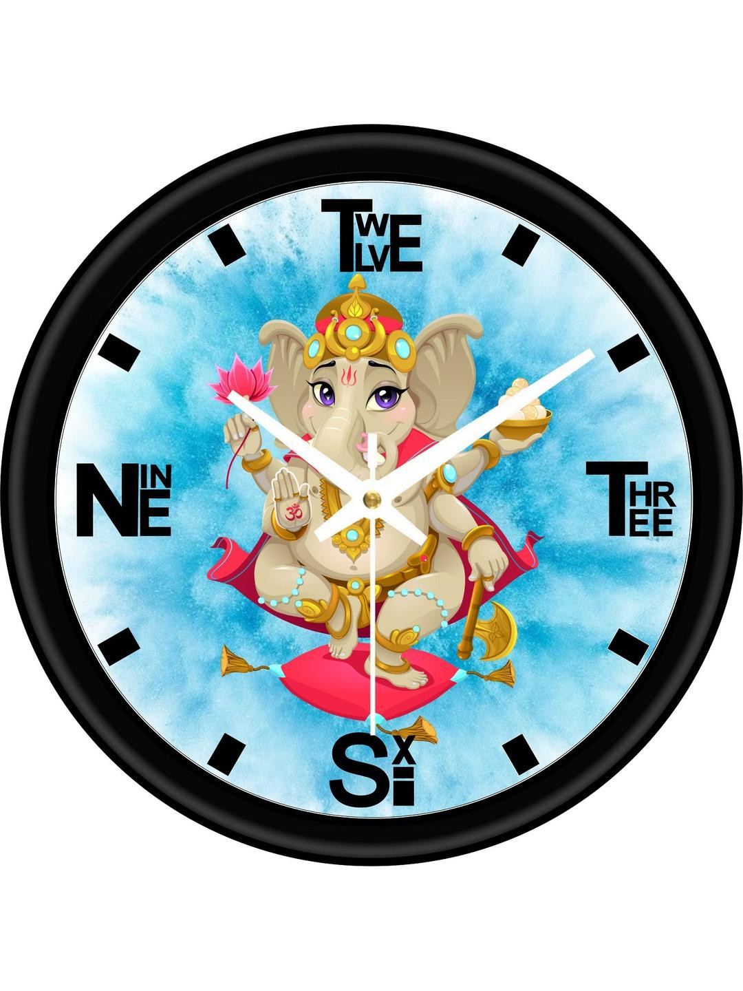 Arpita Crafts Black & Blue Printed Traditional Wall Clock