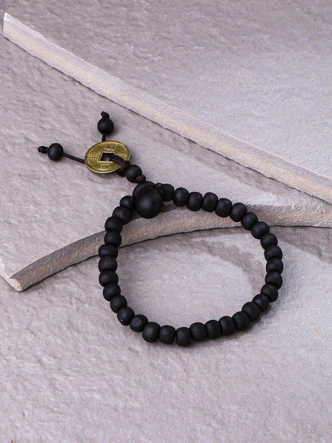 Roadster Men Black Beaded Adjustable Braclet