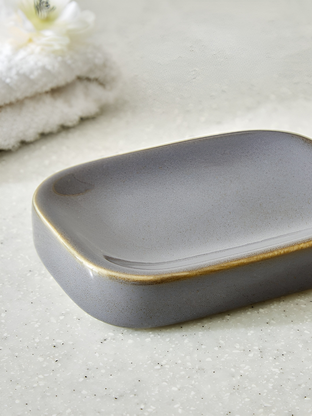 Home Centre Grey & Brown Spark Reactive Ceramic Soap Dish