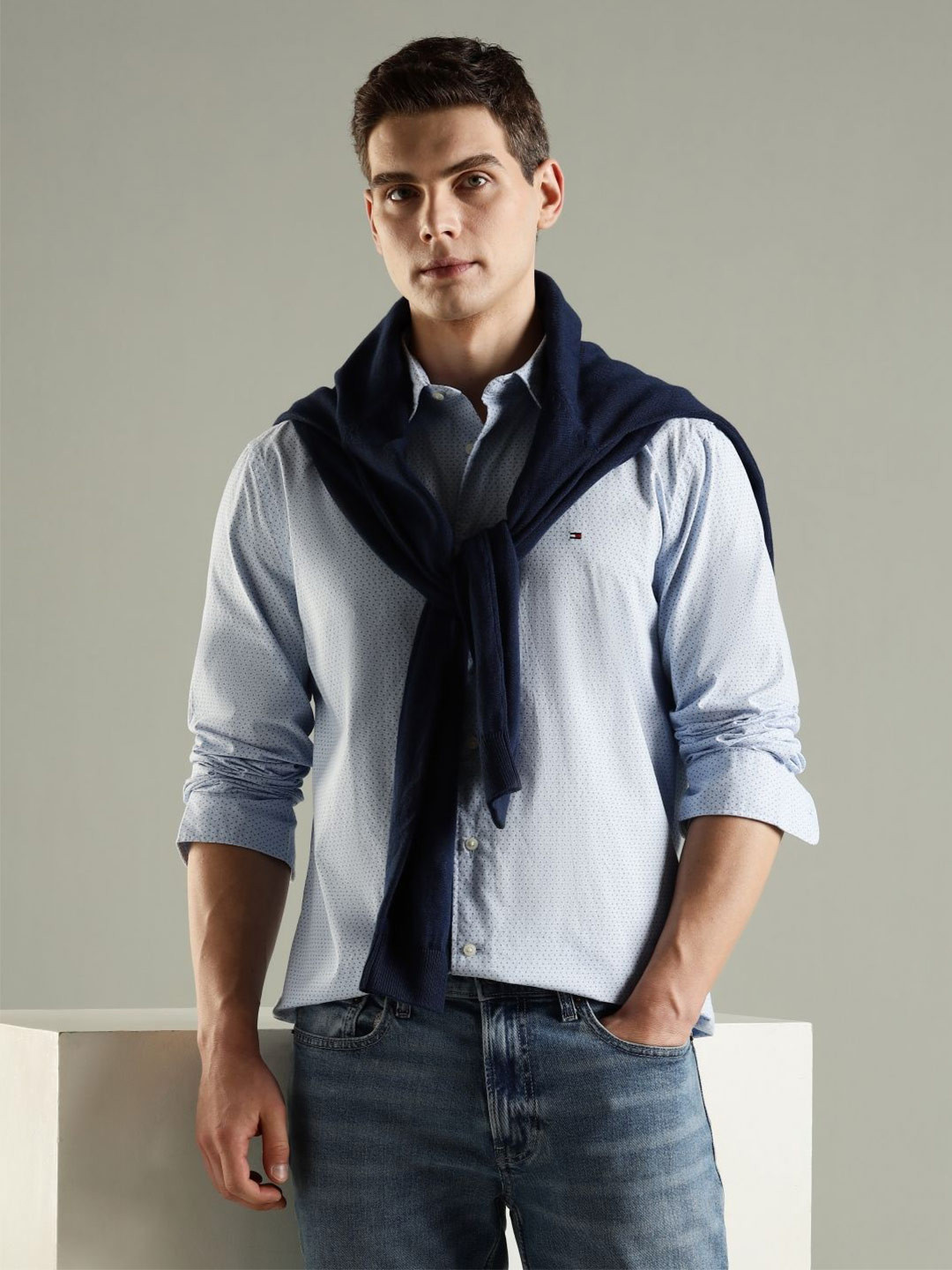 Tommy Hilfiger Europe Micro Ditsy Printed Regular Fit Pure Cotton Casual Shirt