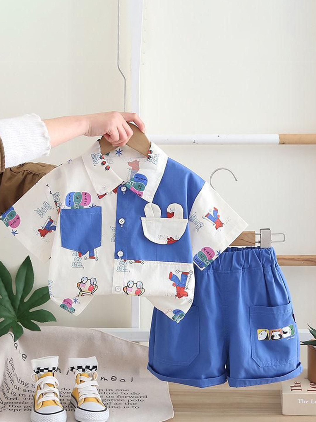 POP STREET KIDS Boys Printed Spread Collar Shirt With Shorts