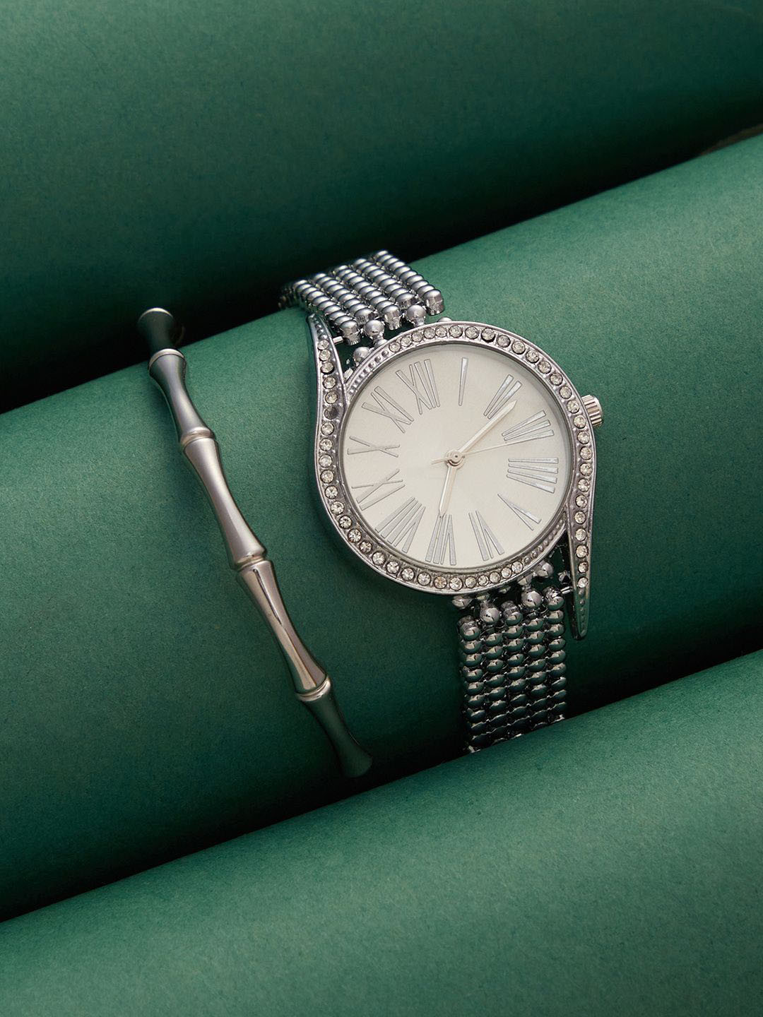 HAUTE SAUCE  Women Set Of Roman Dotted-Swirl Watch & Bangle SSM25_HSWB5104