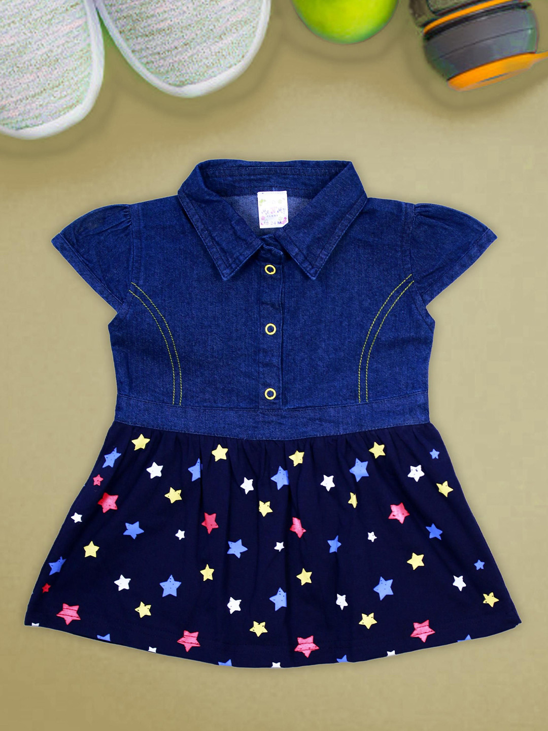 ME N MY Girls Polka Dot Print Denim A-Line Dress