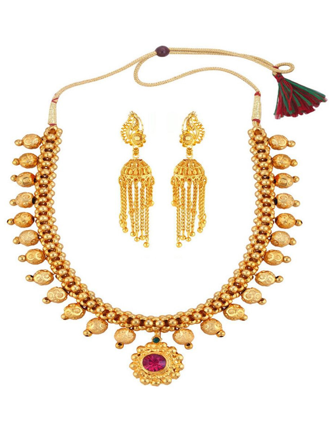 Heer Collection  1gm Gold Micron Plated Cubic Zirconia Studded Jewellery Set