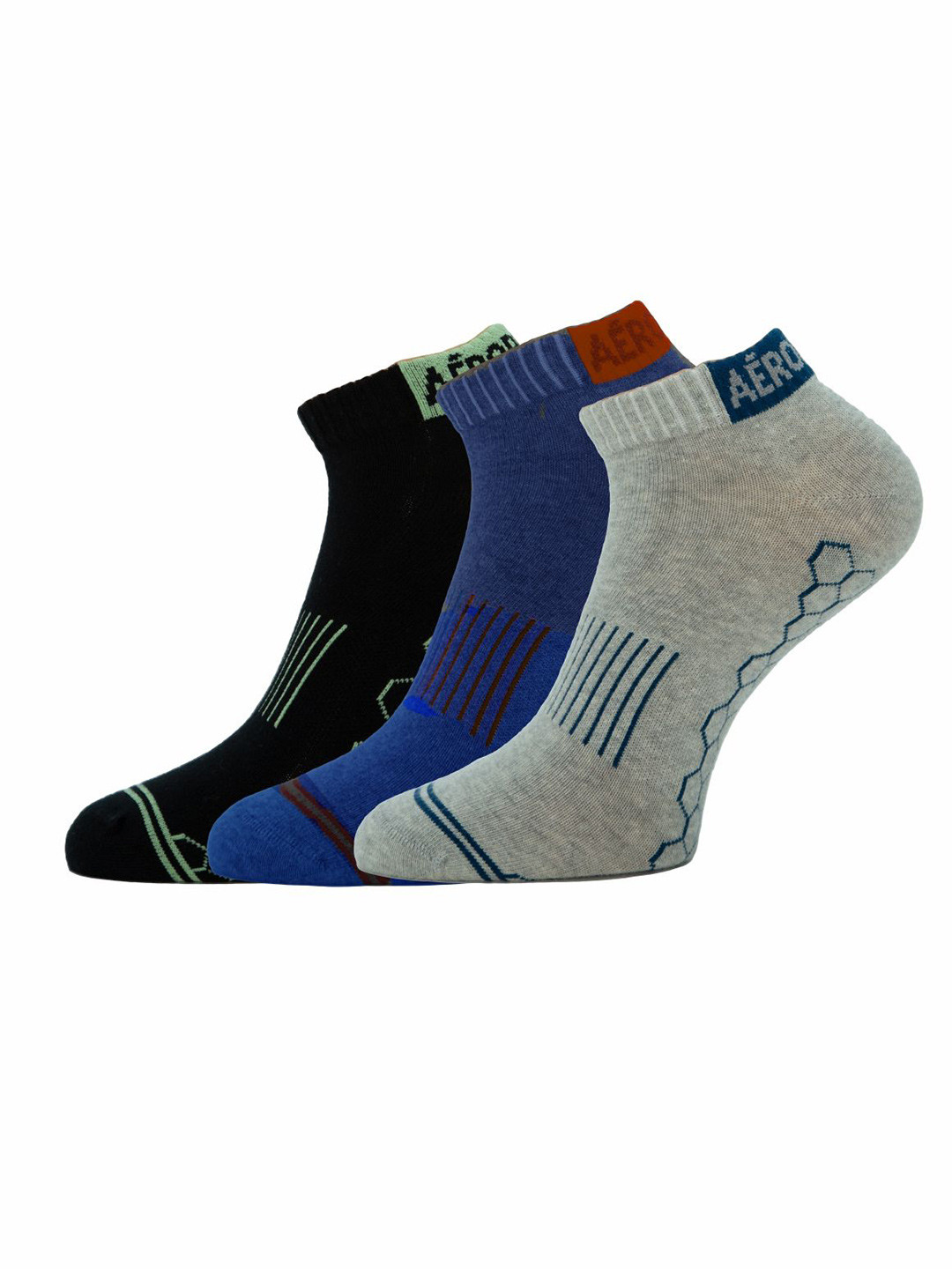 Aeropostale Men Set Of 3 Striped Flat Knit Ankle-Length Cotton Socks