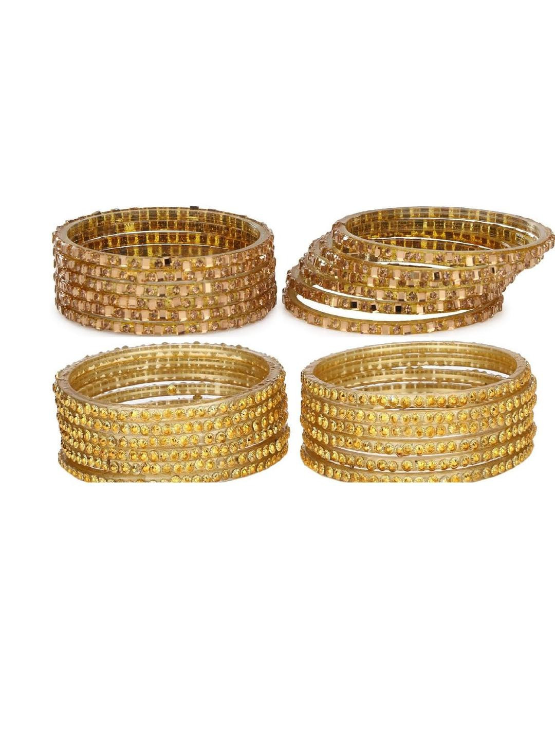 SOMIL Women Gold Stone Studded Set Of 2 Glass Bangles
