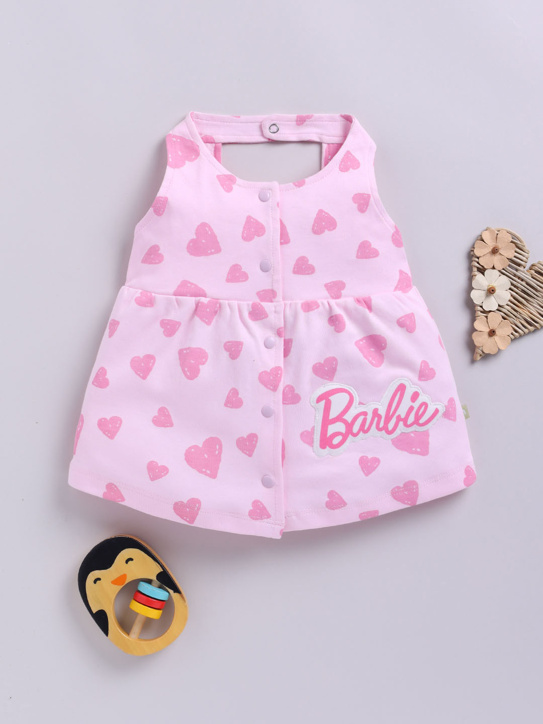 Moms Love Infant Girls Barbie Printed Pure Cotton Fit & Flare Dress