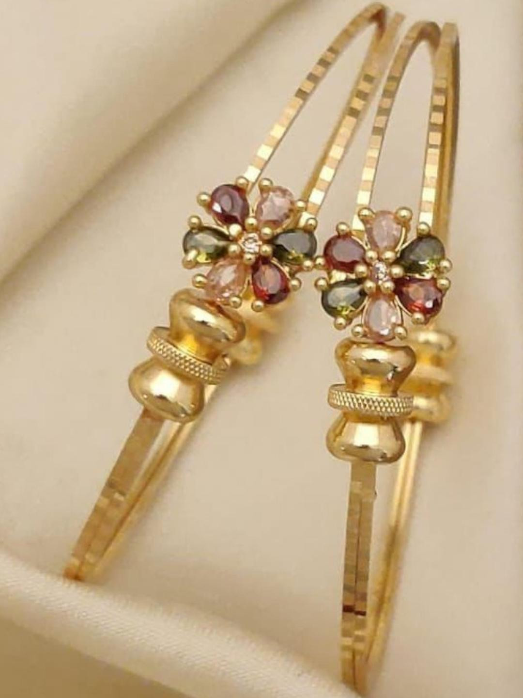 Jitaksh Women's Stone Studded Gold Pleated Double Layered Bangle Pack of 2