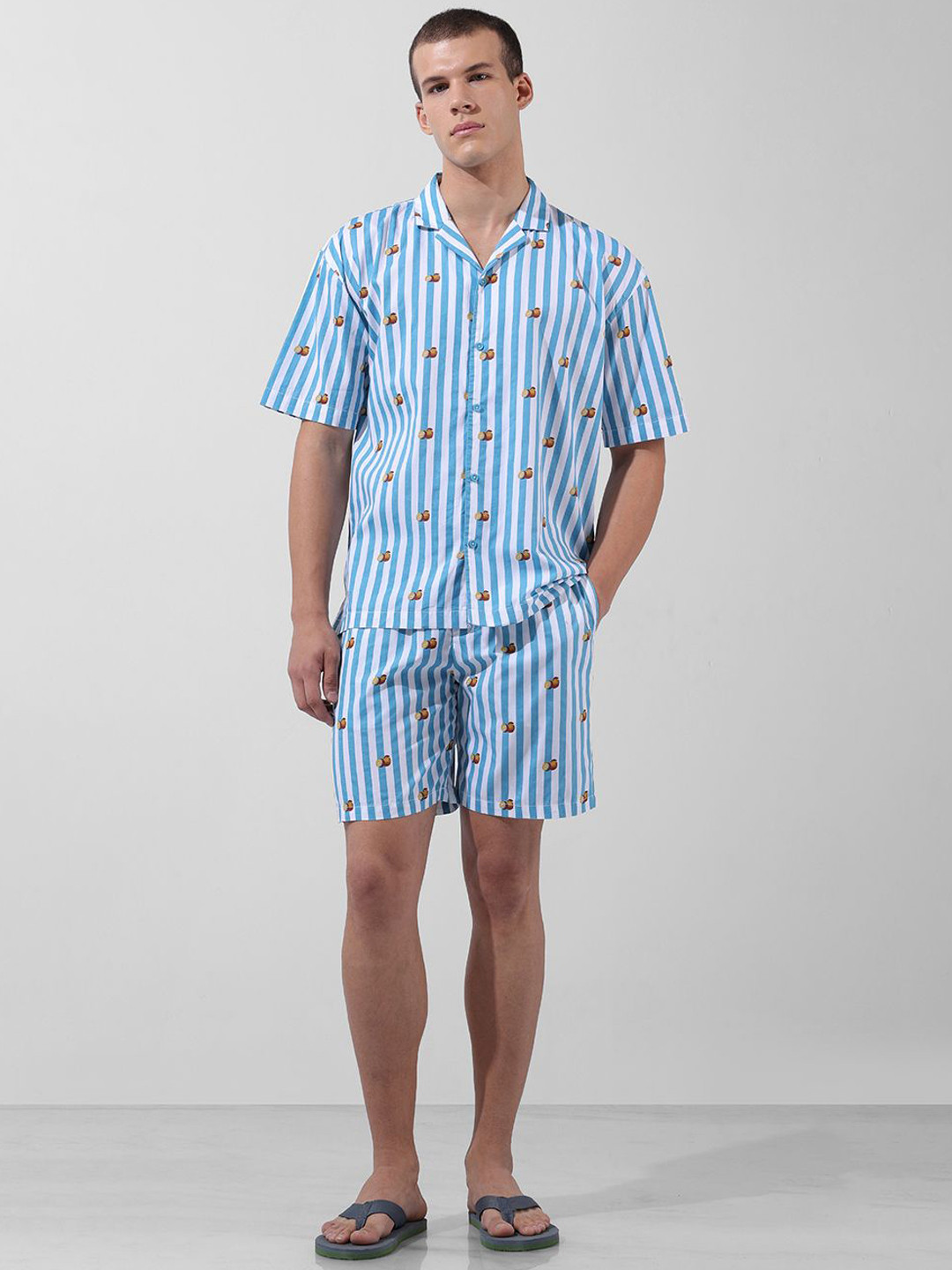 The Indian Garage Co Men Striped Pure Cotton Night Suits