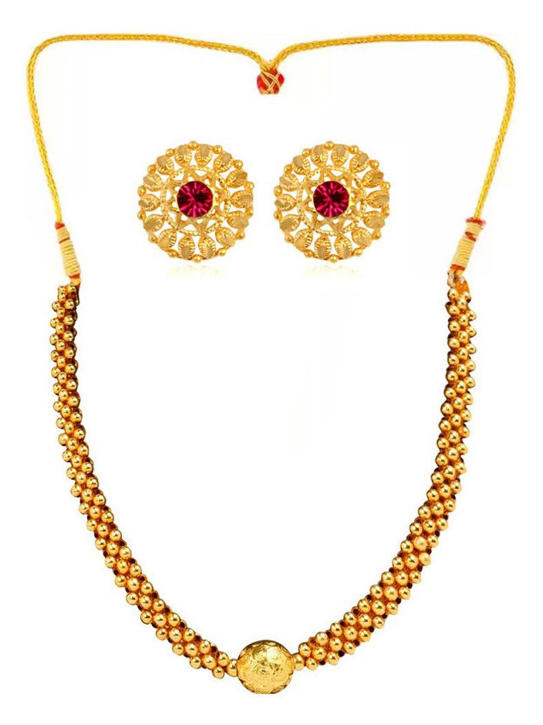 Heer Collection  1gm Gold-Plated Stone-Studded South Indian Jewelry Set