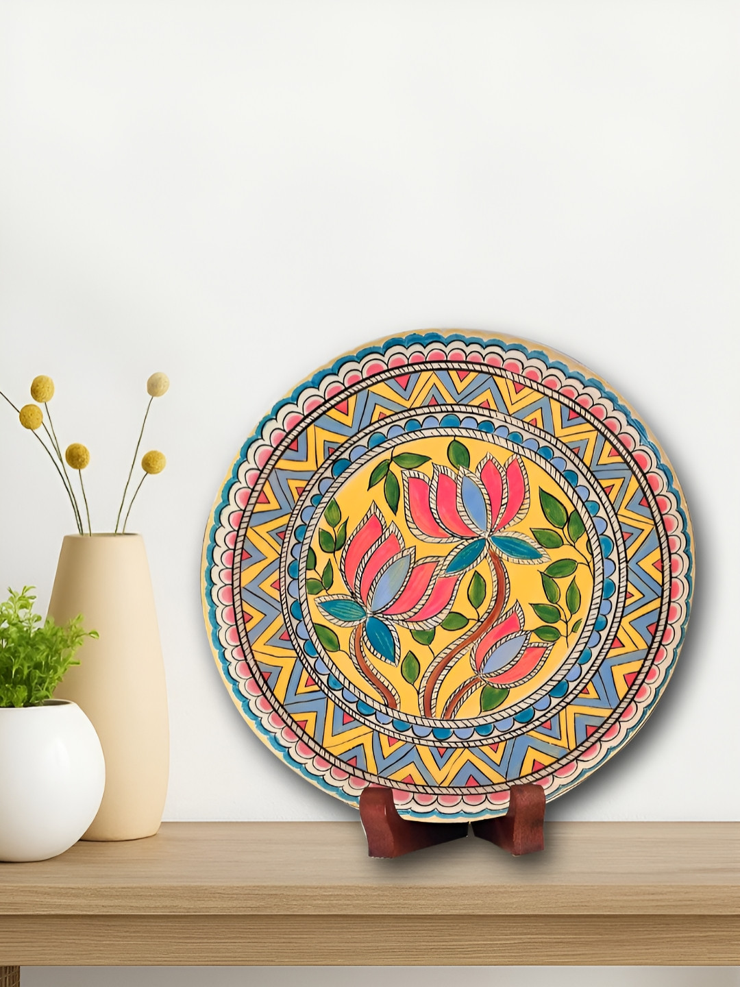 Aura Lotus Single Wall Plate Metal Floral Glossy Hanging Hall Wall Plates-9.8In