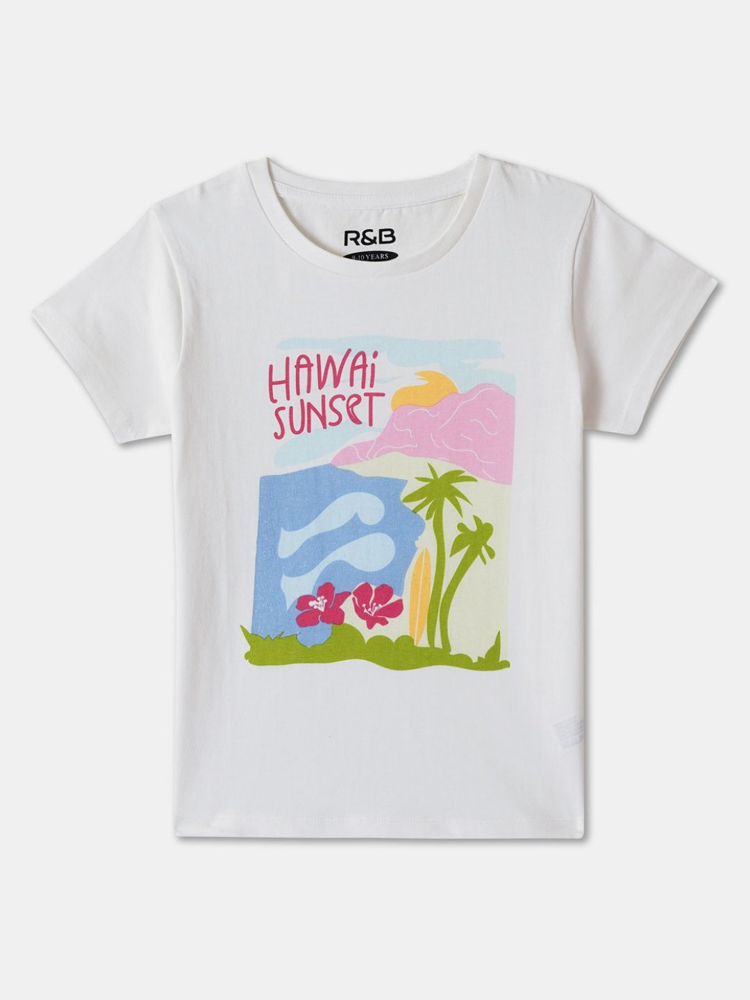 R&B Girls Graphic Printed Round Neck Cotton T-shirt