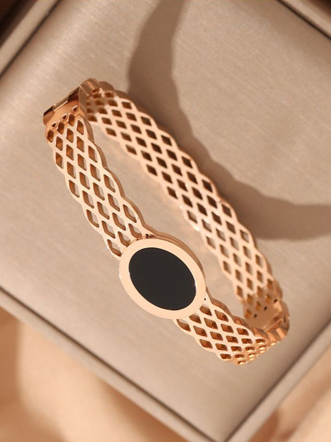 Aiza 18KT Rose Gold Plated Enamel Oval Charm Bangle Bracelet