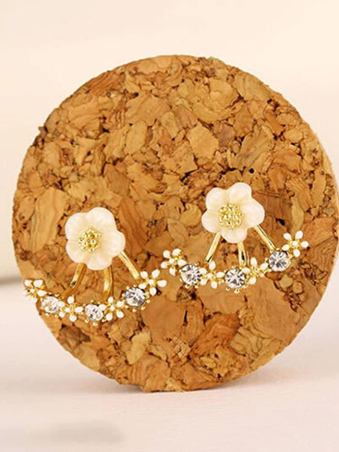 BEYTER Classic Sterling Silver Artificial Stones Studded & Beaded Floral Shaped Studs