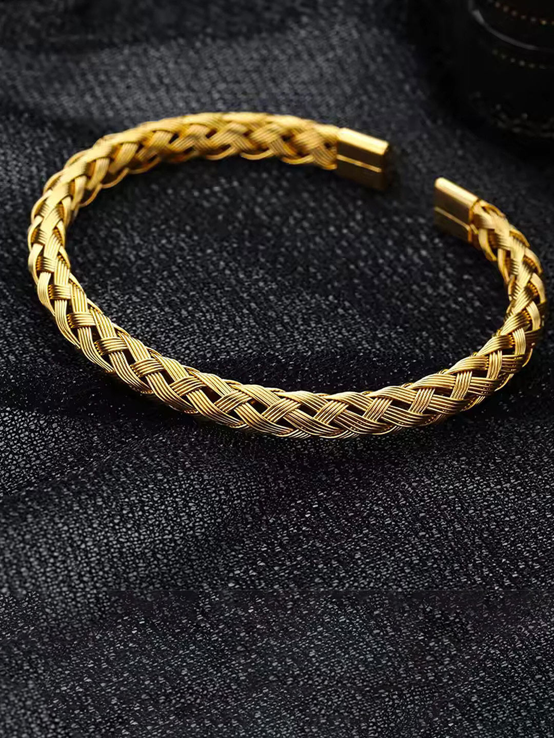 Heer Collection  Men's Gold Pleated Weave Design Kada Bracelet