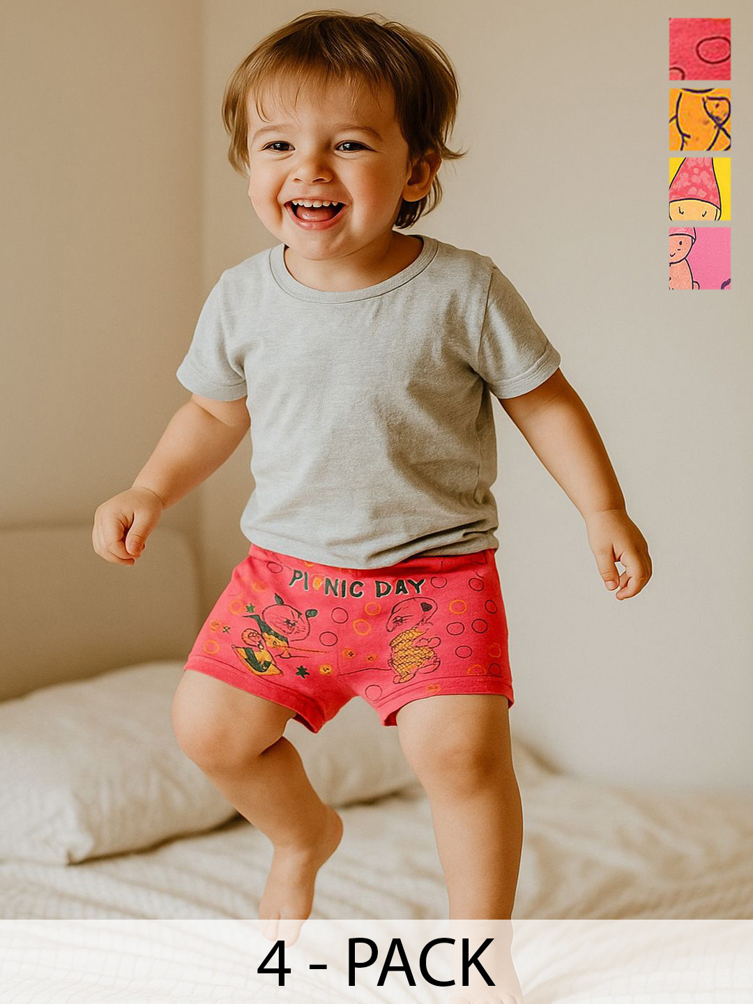 CORTICA Kids Pack Of 4 Graphic Printed Mid-Rise Goofy Shorts