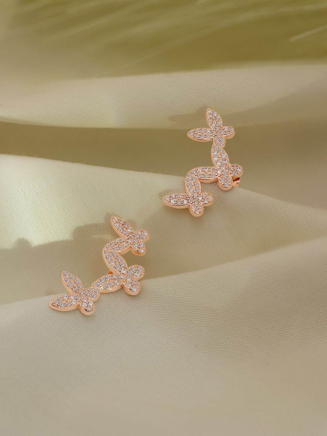 Tweov Jewels Butterfly 925 Sterling Rose Gold Plated Cubic Zirconia Studded Studs
