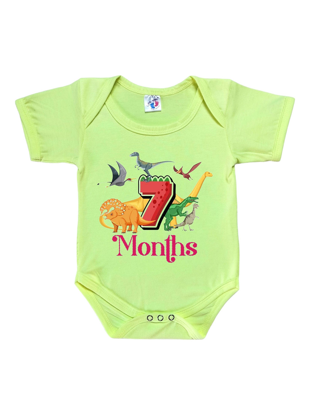 Cute Pals Infants' Printed Cotton Green Monthly Milestone Birthday Dress  Bodysuit