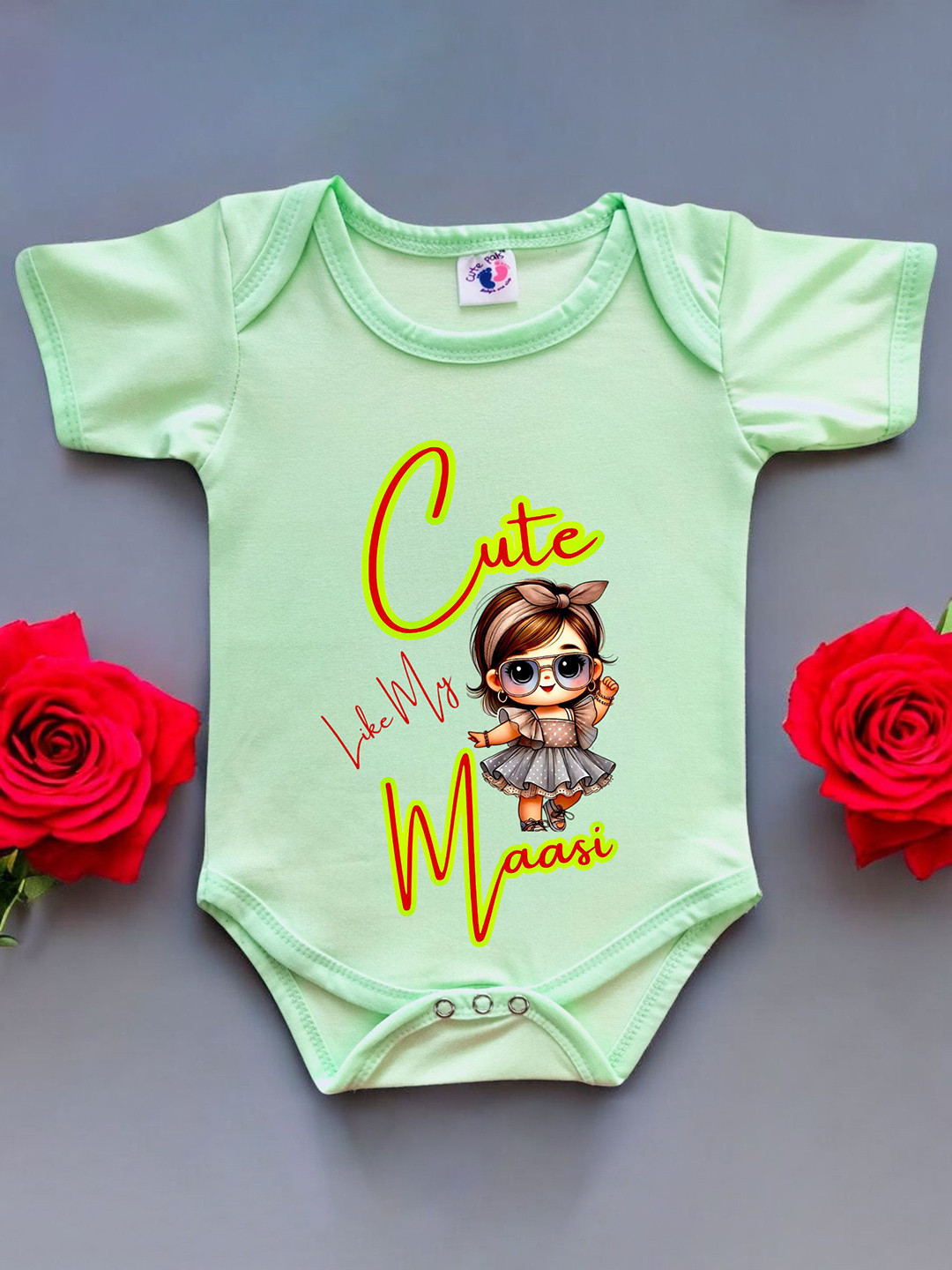 Cute Pals Green Infants Printed Cotton Romper