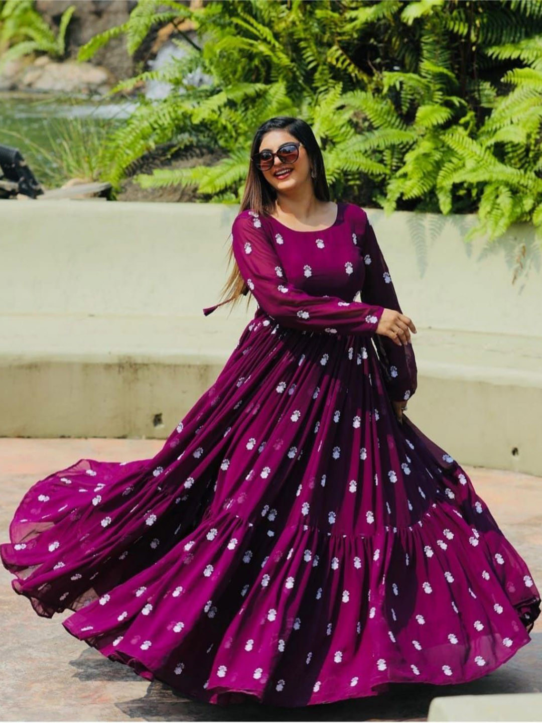 FoxDX Embroidered A-Line Ankle Length Ethnic Dresses