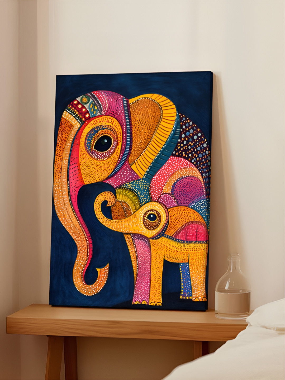 Art Street Blue & Yellow Elephants Birds And Animals Canvas Wall Art
