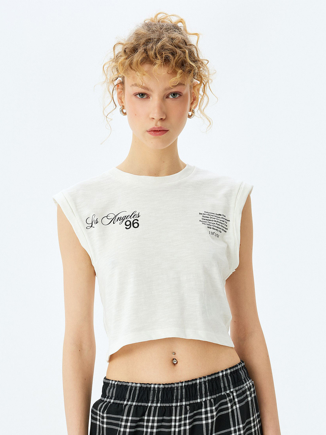 Koton Women Extended Sleeves Crop Cotton Tank Top