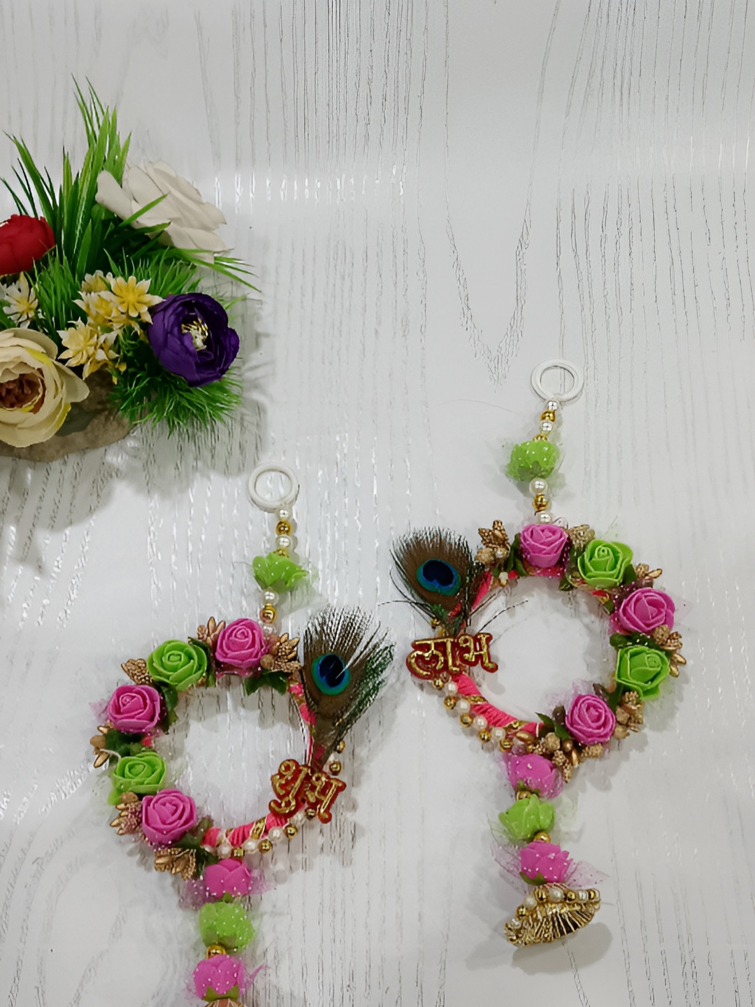 Sellplus 2-Pcs Red & Pink Wall Hanging Toran Festive Hanging