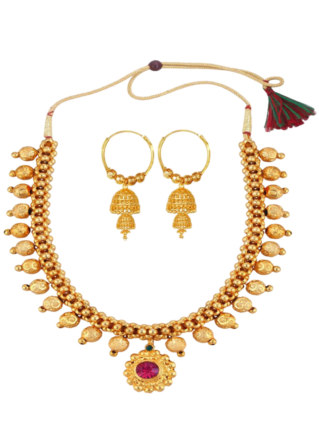 Heer Collection  Traditional Gold & Micron Plated Necklace & Jhumks Jewellery Set
