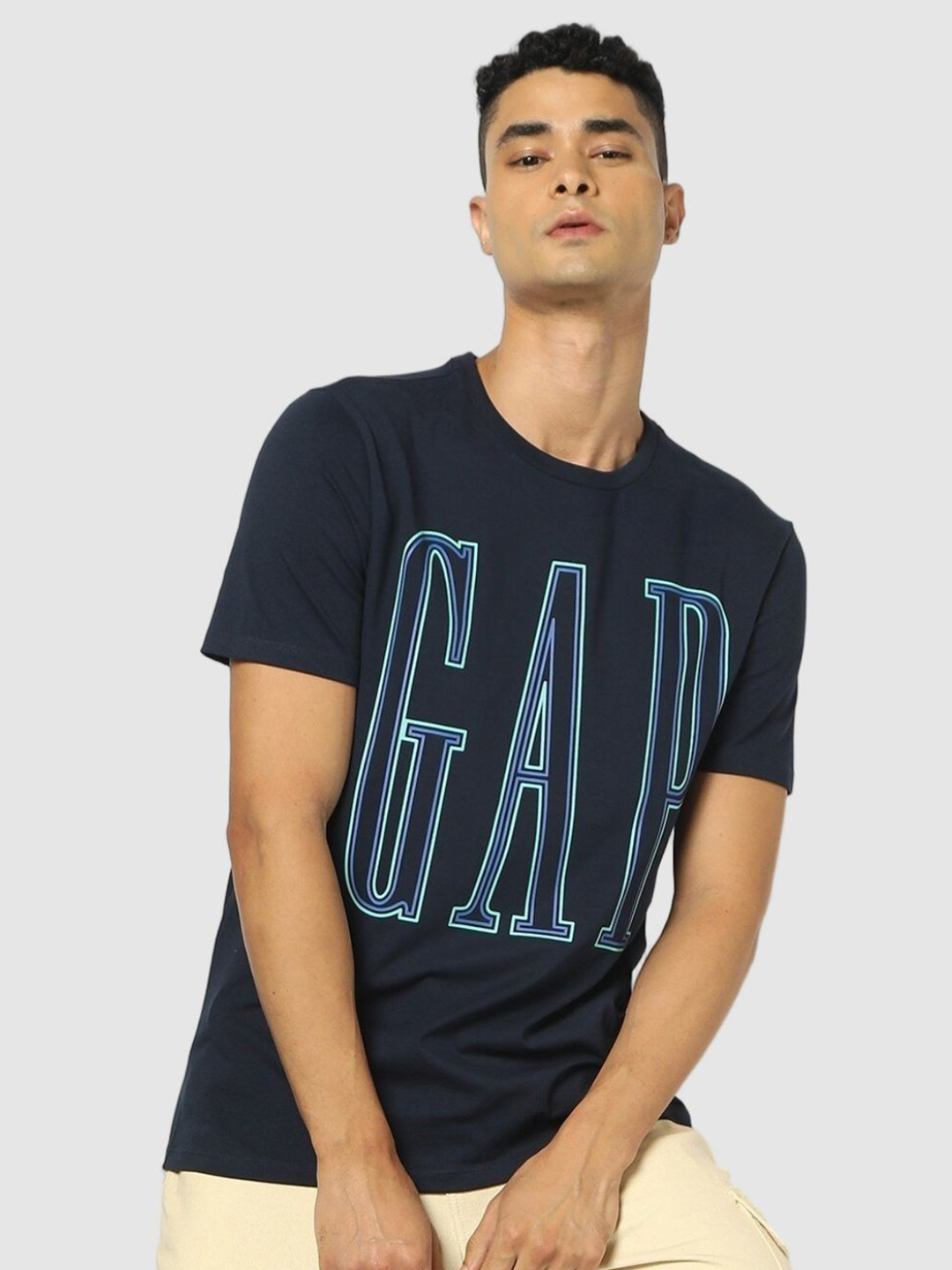 GAP Solid Logo Print Crew-Neck Pure Cotton T-Shirt With Short-Sleeves
