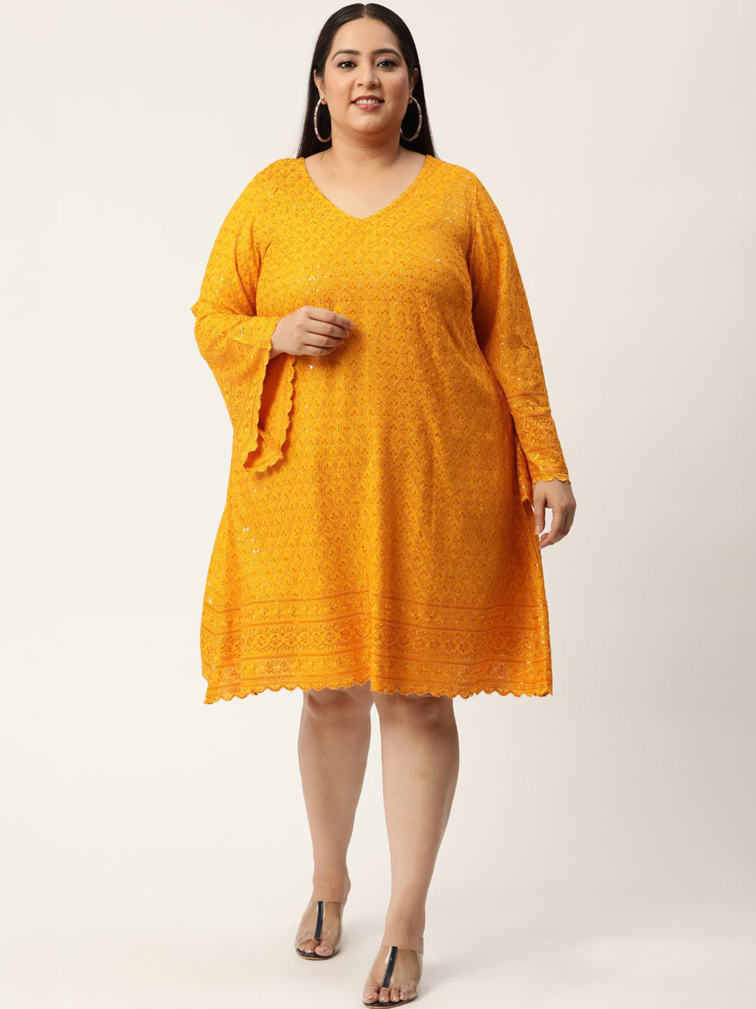 theRebelinme Embellished Sequined Plus Size A-Line Midi Dress