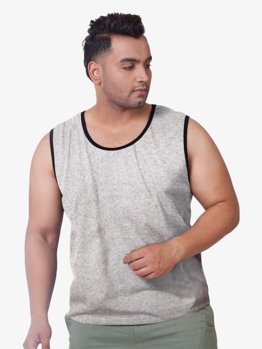 Vaishvik Round Neck Plus Size No Sleeves Pure Cotton T-shirt