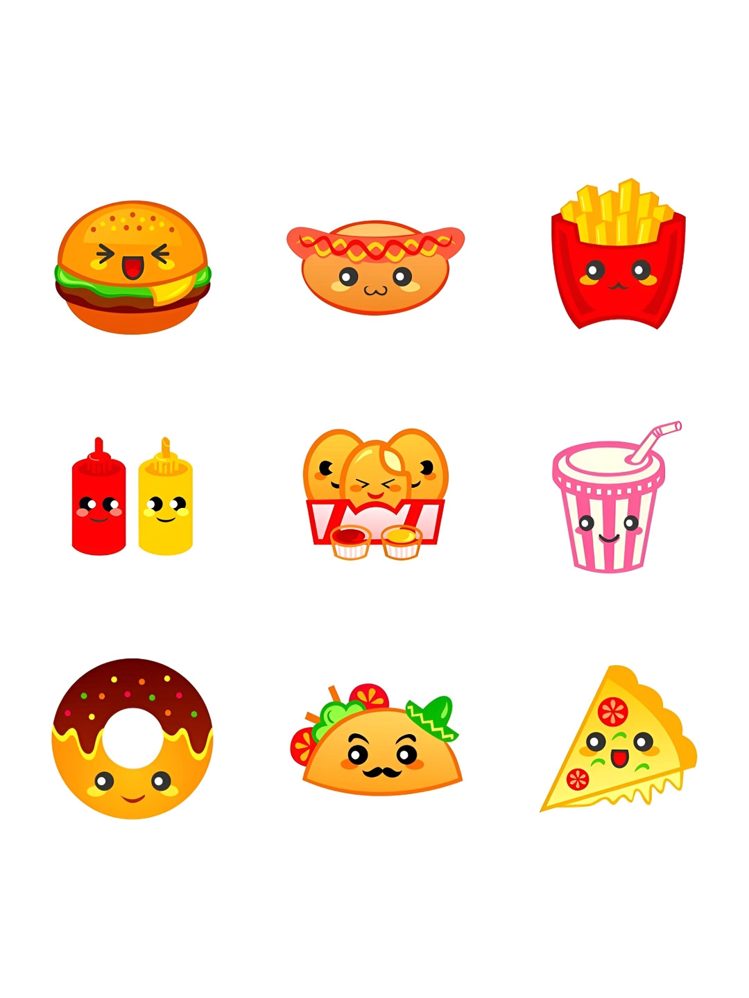 LANSTICK Red & Yellow Junk Foods Printed Wall Stcikers