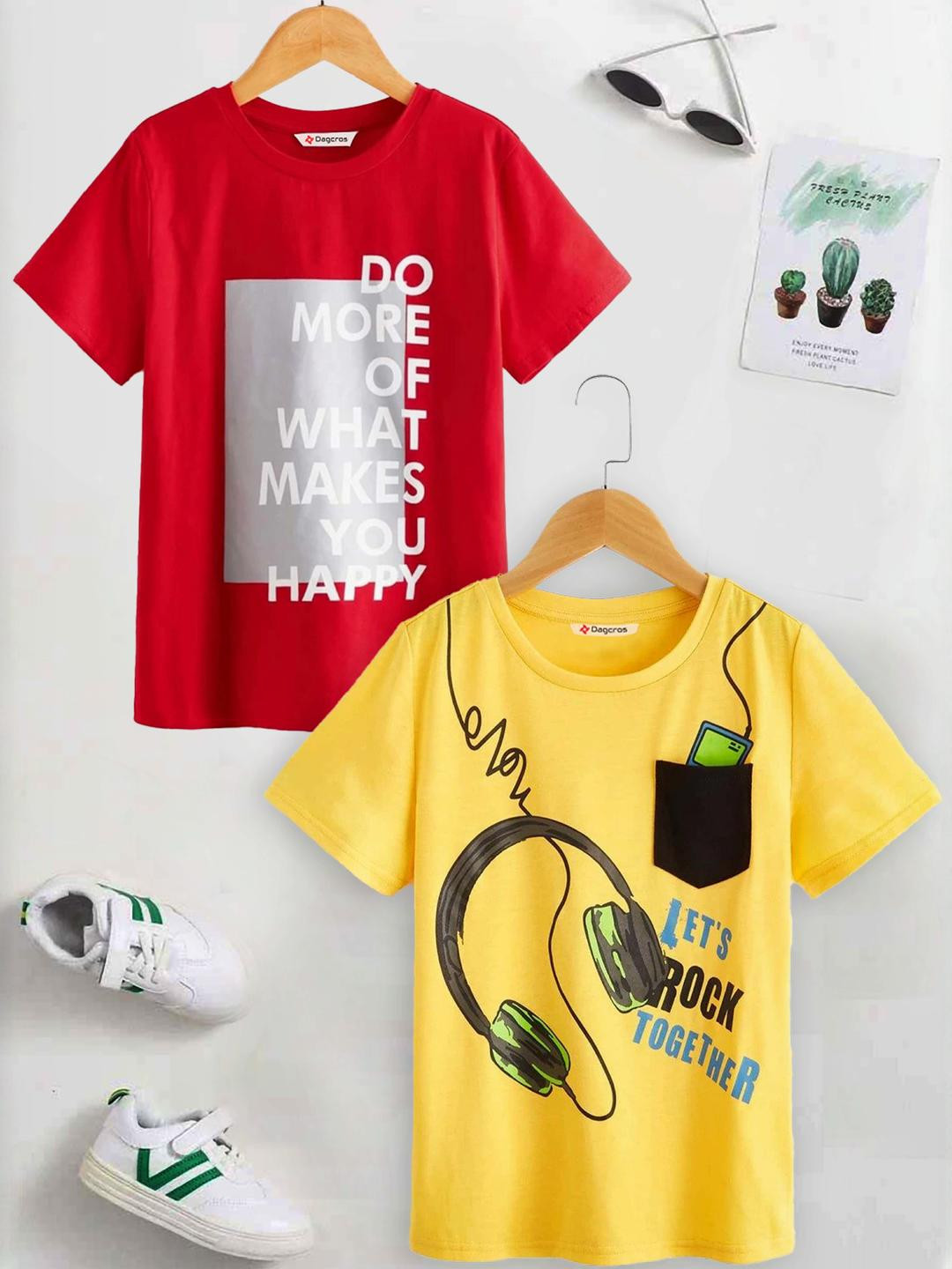 Dagcros Boys Pure Cotton Round Neck T-shirt - Pack of 2