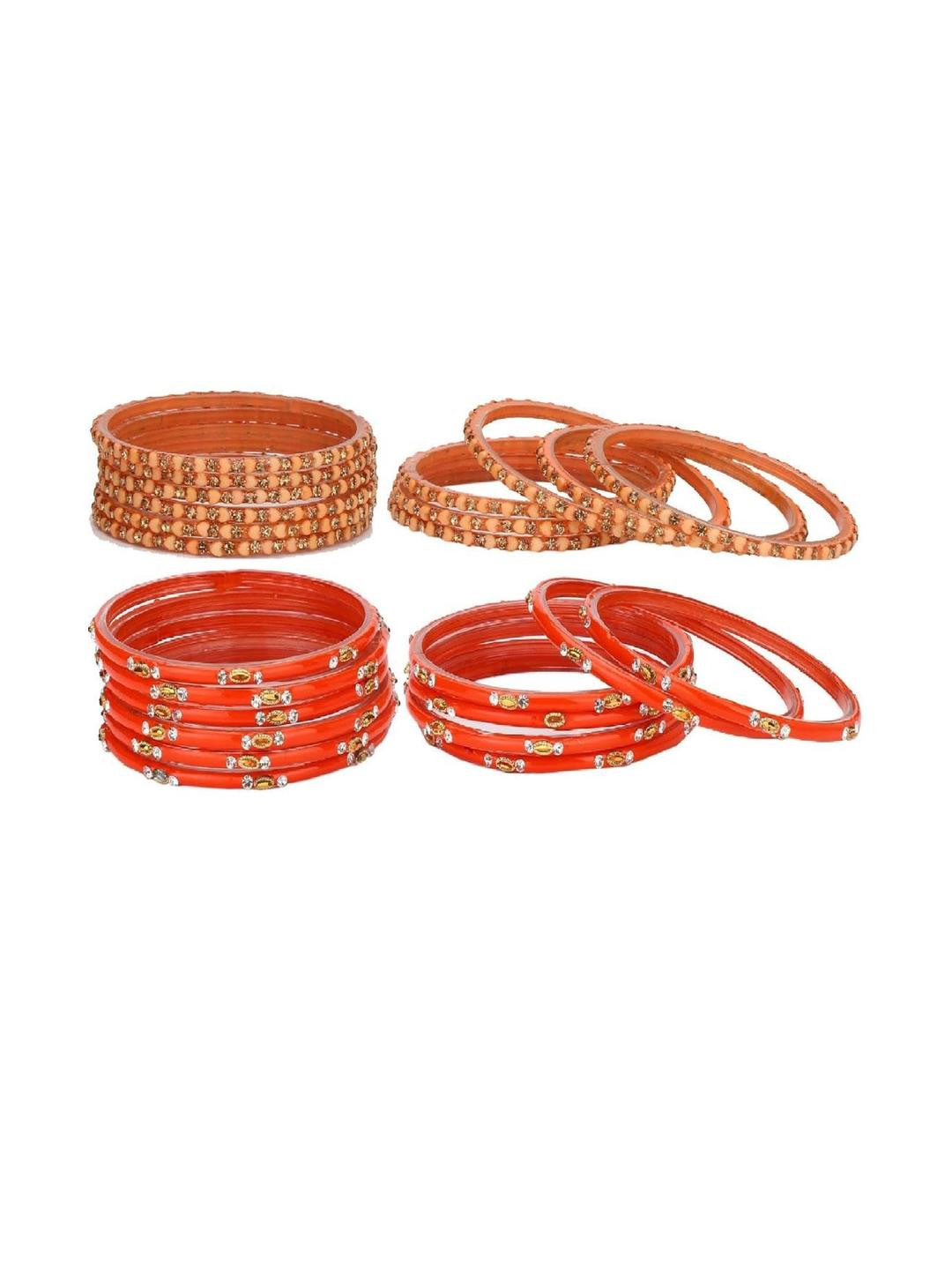 SOMIL Women's Stone Studded Peach and Orange Bangle Pack of 2