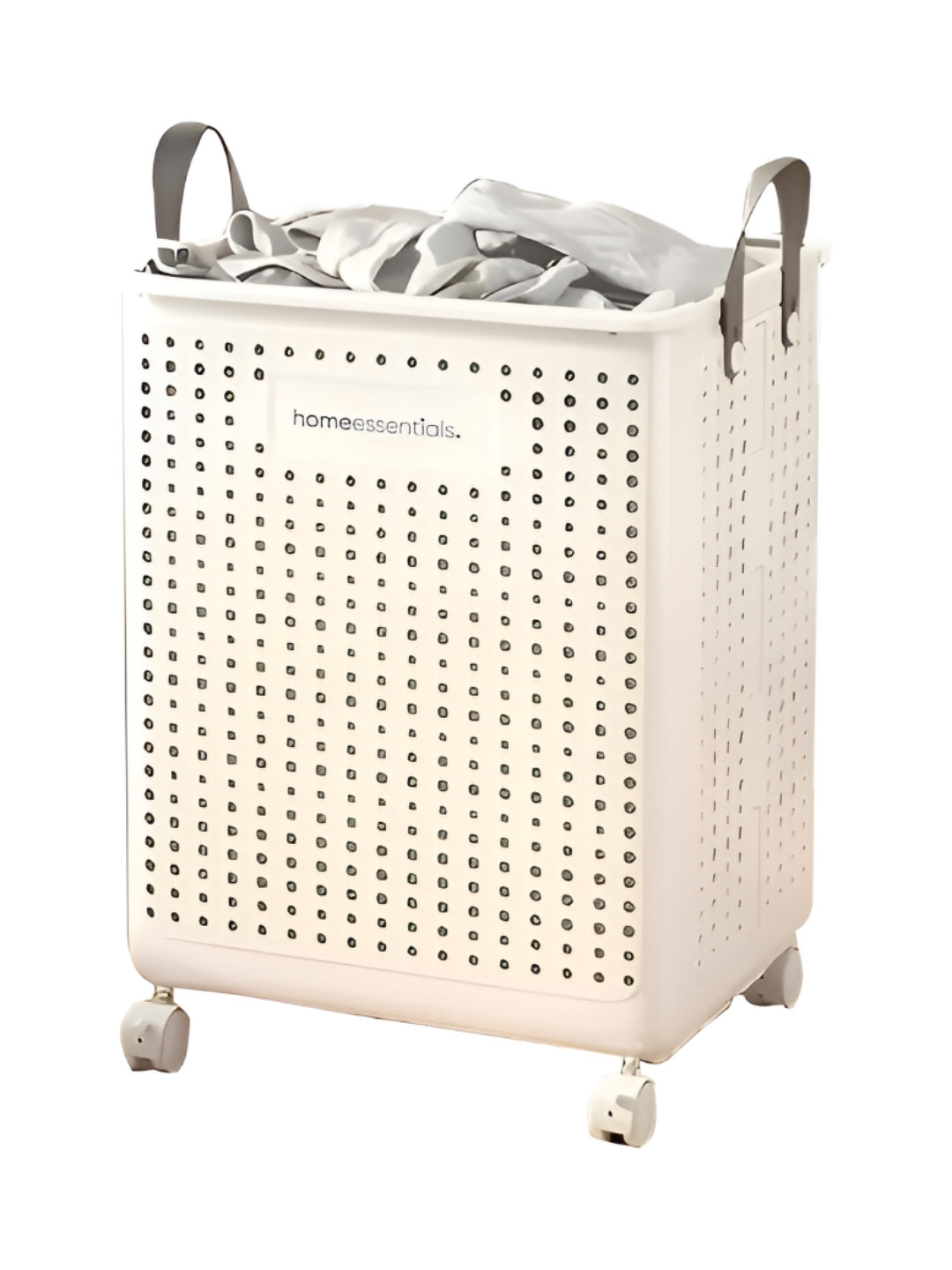 HOMEESSENTIALS White Multi-Purpose Foldable Laundry Basket With Wheels