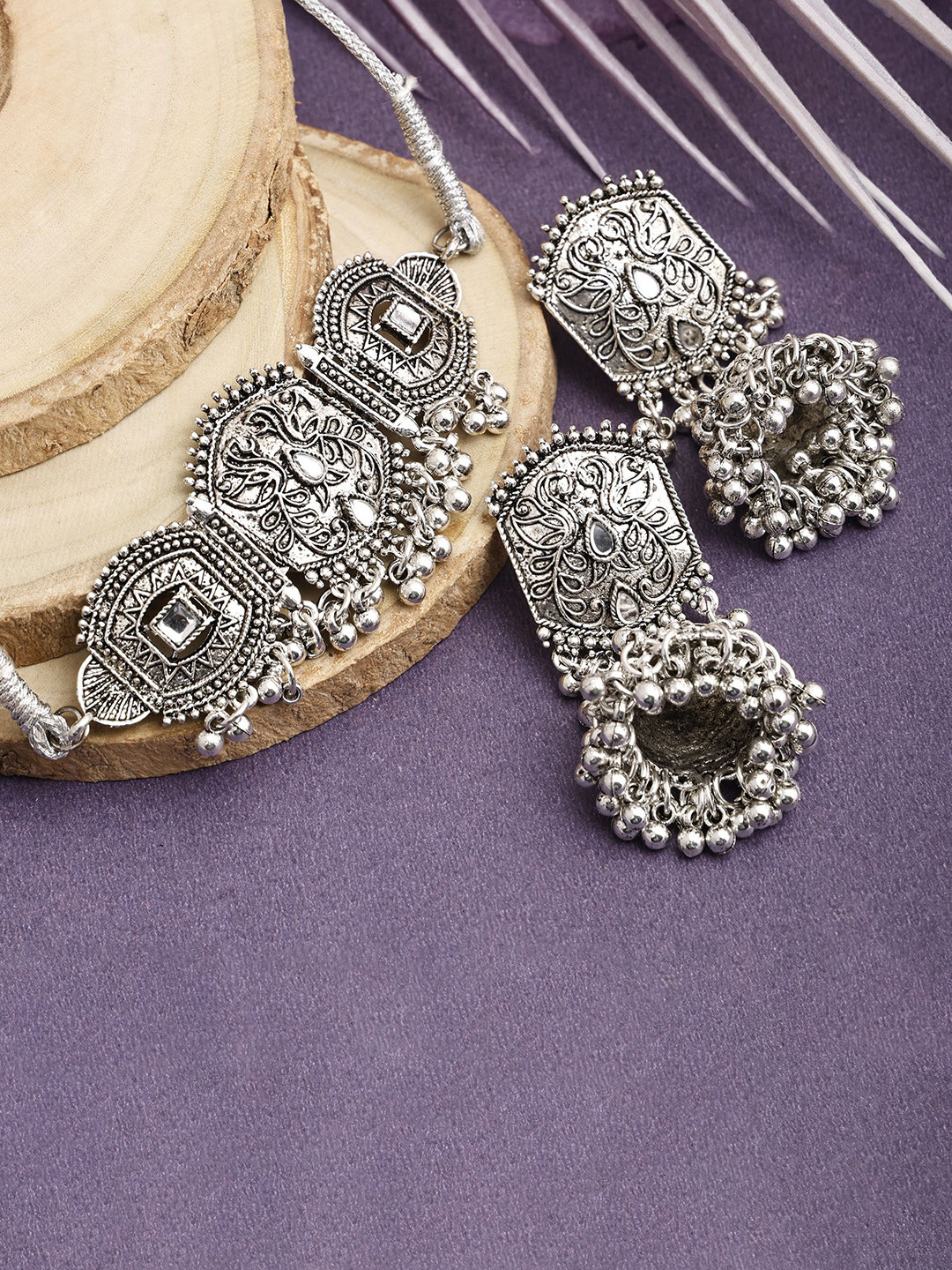 PUJVI Oxidized Silver Jewellery Set