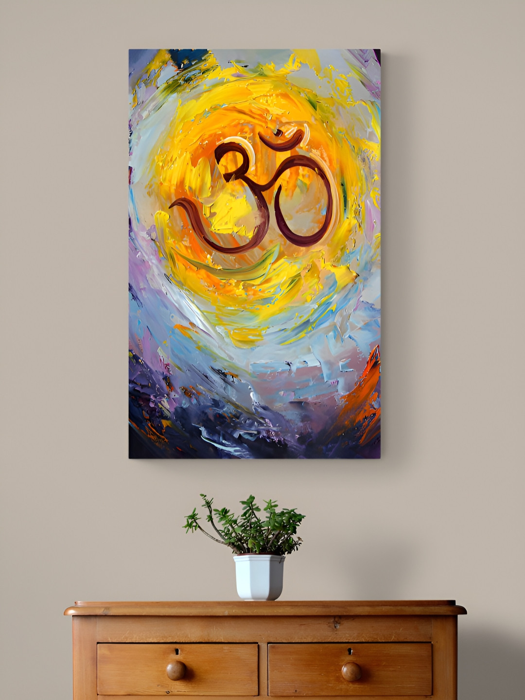 Tushaco Handicrafts Om Symbol Stretched Canvas Wrapped Wall Painting