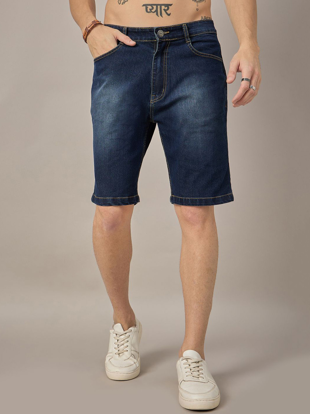 STUDIO NEXX Men Washed Loose Fit Denim Denim Shorts Technology