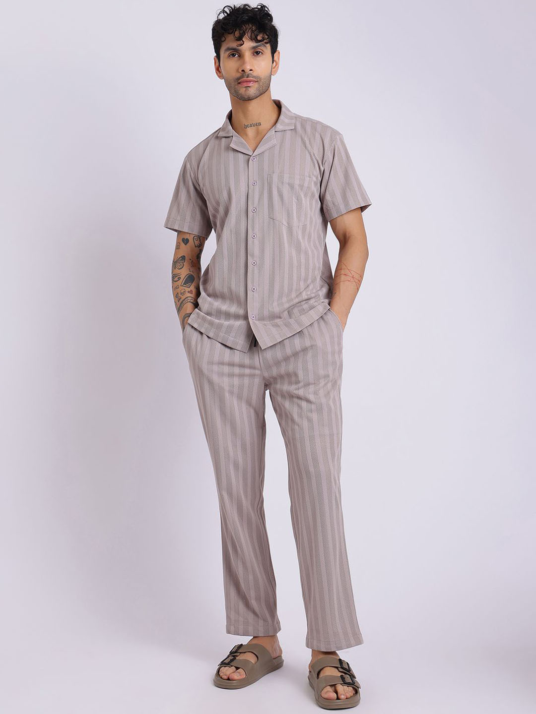 STYSURE Vertical Striped Shirt With Trousers Co-Ords