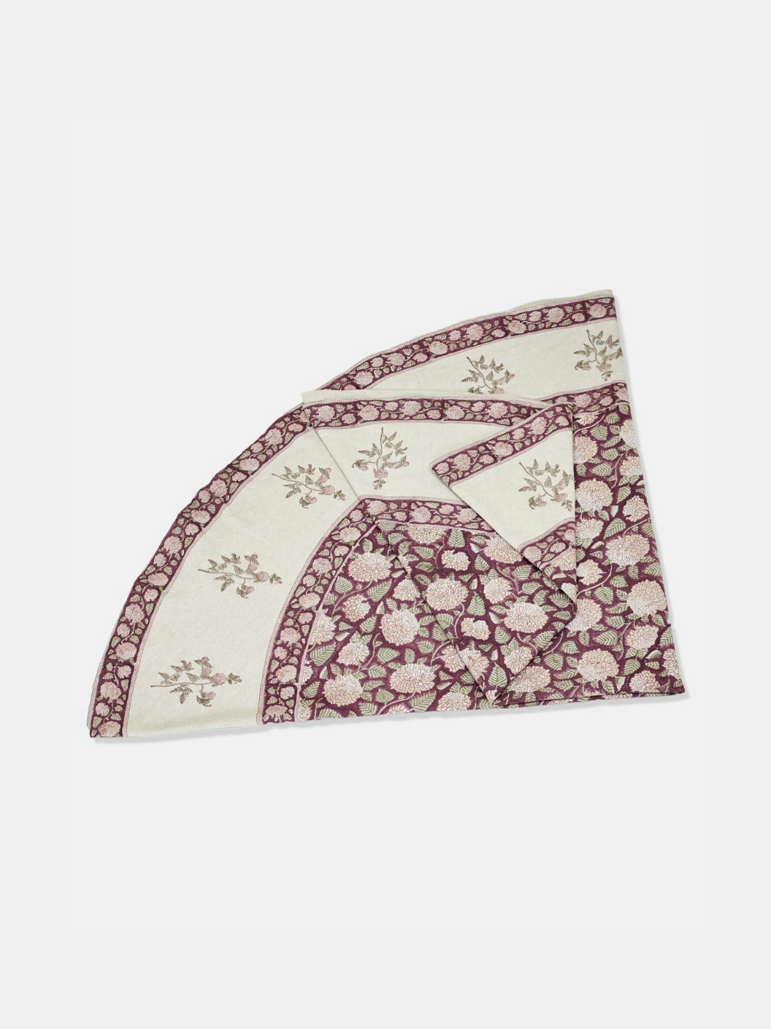 Fabindia Sukriti Purple & Beige Floral Printed Cotton Round 4 Seater Table Cover