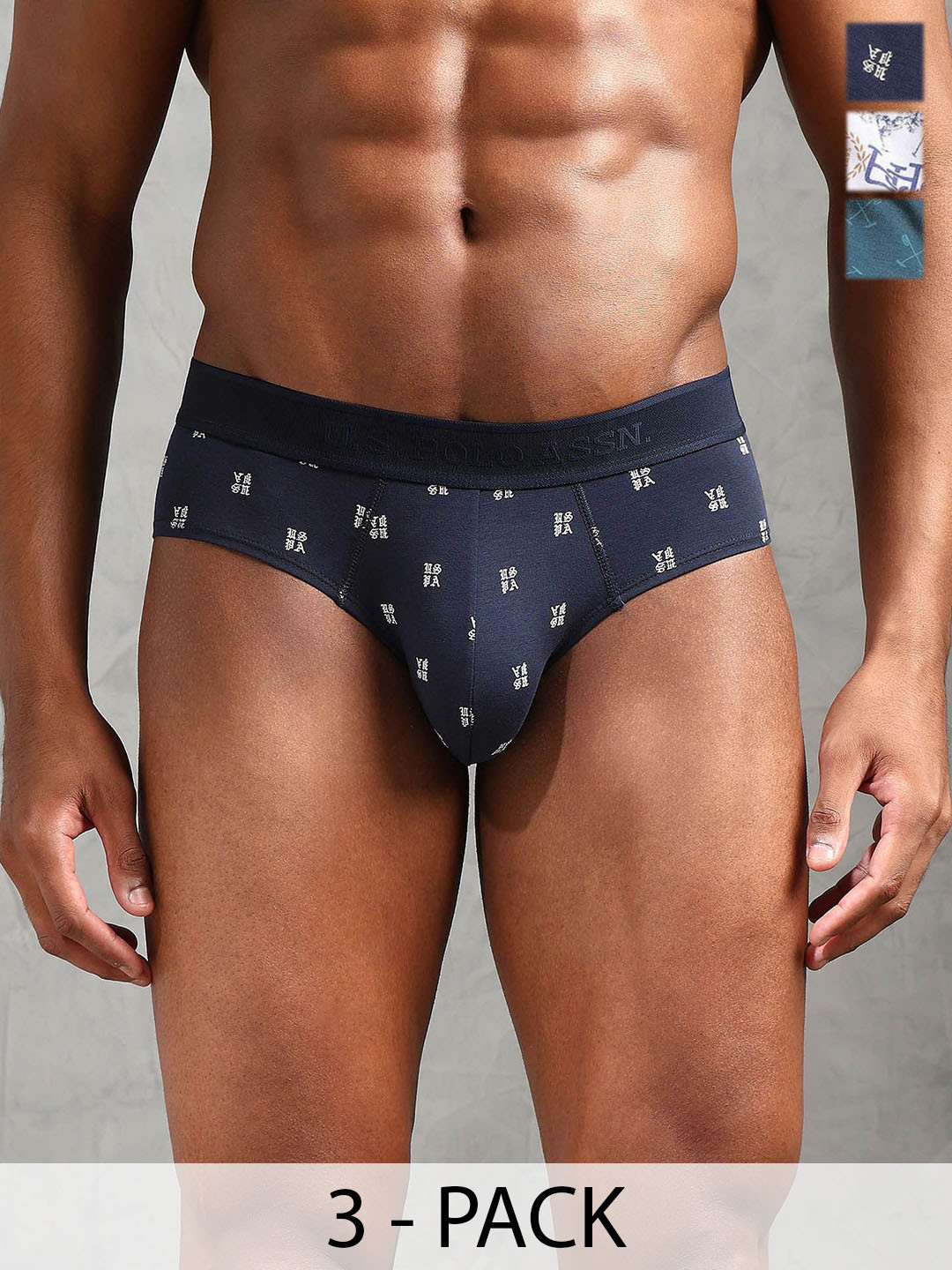 U.S. Polo Assn. Pack Of 3 Printed Low Rise Basic Briefs OEB16-NWB-P3